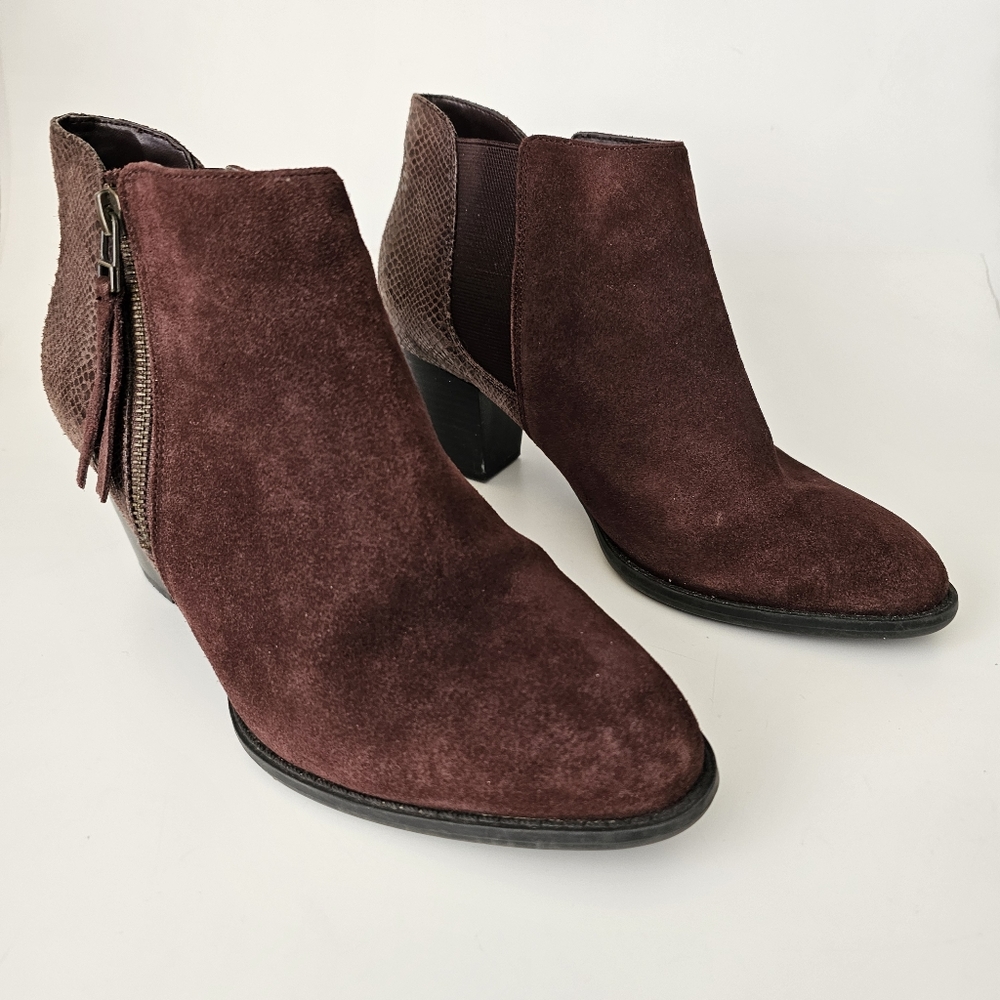 Vionic Womens Anne Dark Brown Suede Casual Snake Ankle Booties Size 8